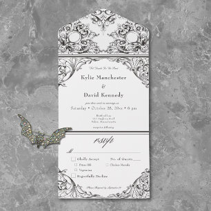 Victorian Until Death Black & White Wedding Dinner All In One Invitation