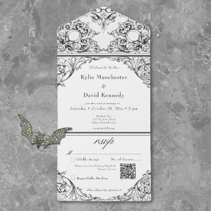 Victorian Until Death Black White Wedding QR Code All In One Invitation