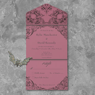 Victorian Until Death Black Wine Wedding No Dinner All In One Invitation