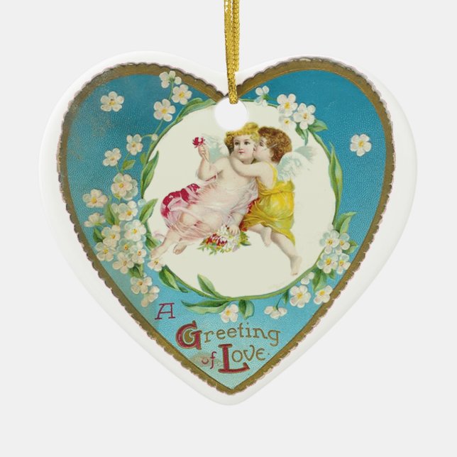 Victorian Valentine A Greeting Of Love Ceramic Ornament (Front)
