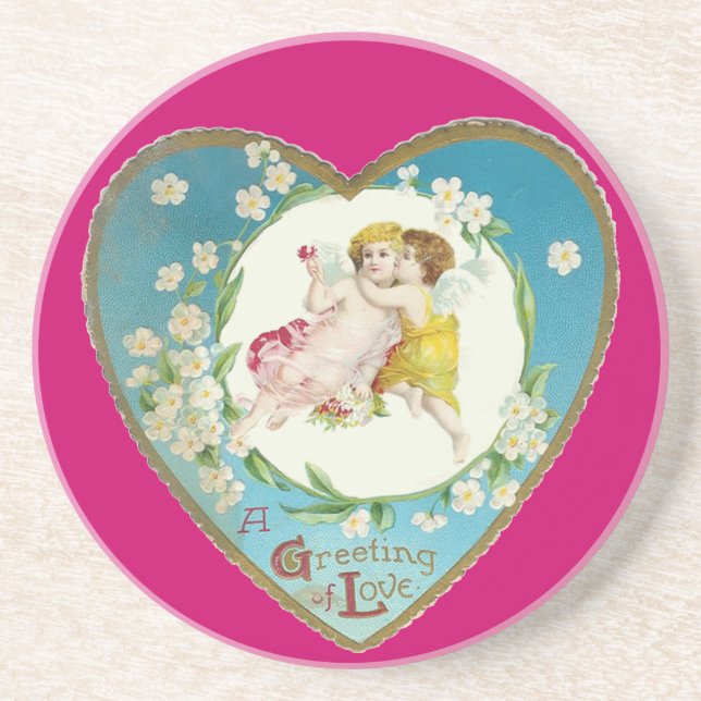 Victorian Valentine A Greeting Of Love Sandstone Coaster (Front)