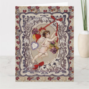 Victorian Valentine Angel Red Heart Card