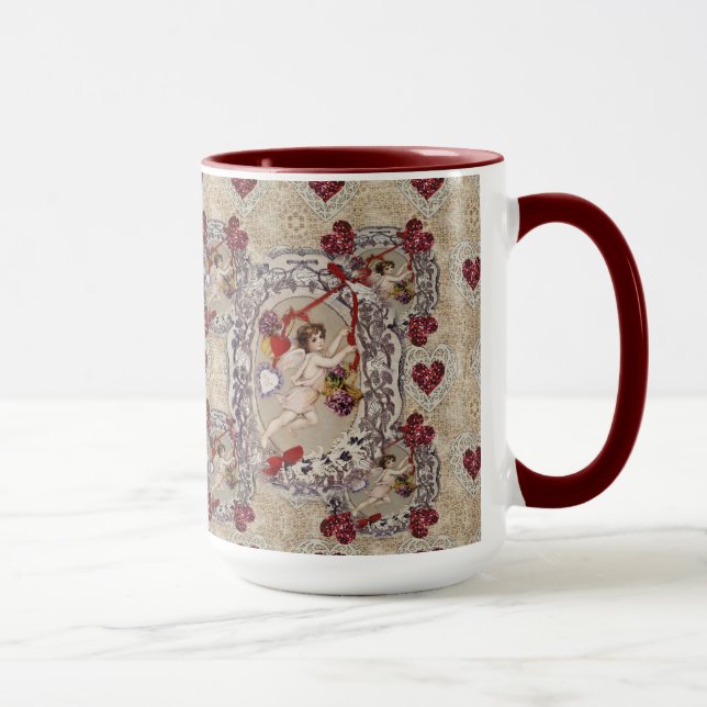 Victorian Valentine Angel Red Heart  Mug (Right)