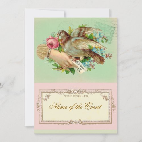 Victorian Valentine Bird and rose Invitations