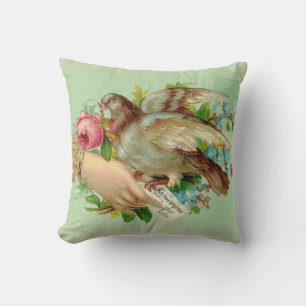 Victorian Valentine Bird and rose Throw Pillow