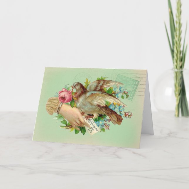 Victorian Valentine Bird and rose, Valentine Holiday Card (Front)