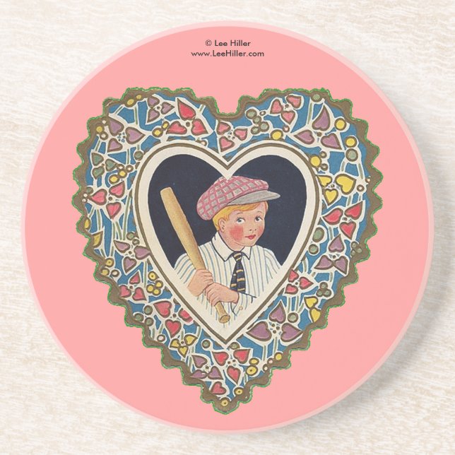 Victorian Valentine Boy with Baseball Bat Coaster (Front)