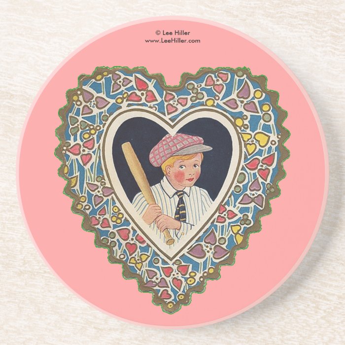 Victorian Valentine Boy with Baseball Bat Coasters
