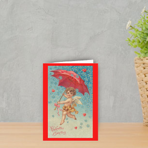 Victorian Valentine Cupid Hearts Umbrella Holiday Card