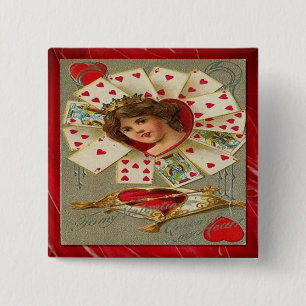 Victorian Valentine The Queen Of Hearts Pinback Button