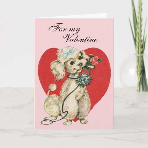 Victorian Valentine White Poodle  Heart   Card