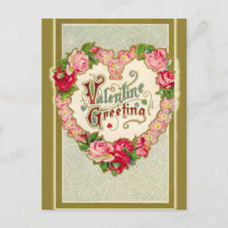 Victorian Valentine with Heart Shaped Wreath Holiday Postcard