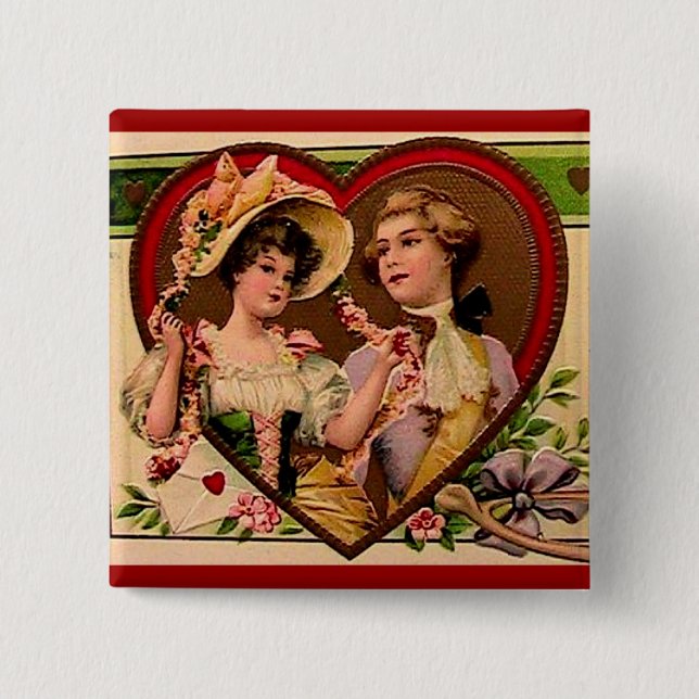 Victorian Valentines Couple Pinback Button (Front)