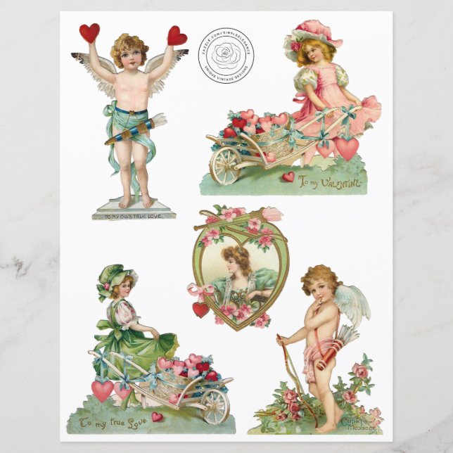 Victorian Valentines Cutouts Scrapbook Paper (Front)