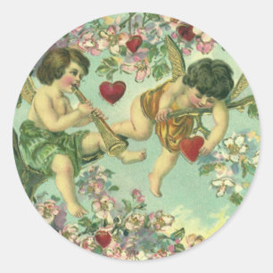 Victorian Valentines Day Cupids Vintage Heart Tree Classic Round Sticker
