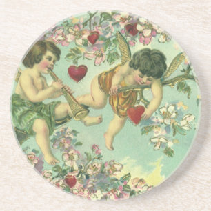 Victorian Valentines Day Cupids Vintage Heart Tree Coaster