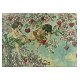 Victorian Valentines Day Cupids Vintage Heart Tree Cutting Board
