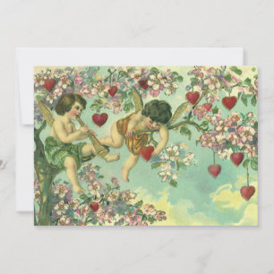 Victorian Valentines Day Cupids Vintage Heart Tree Holiday Card