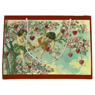 Victorian Valentines Day Cupids Vintage Heart Tree Large Gift Bag