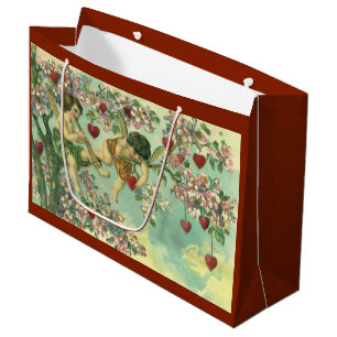 Victorian Valentines Day Cupids Vintage Heart Tree Large Gift Bag