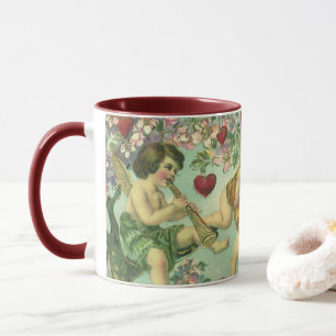 Victorian Valentines Day Cupids Vintage Heart Tree Mug