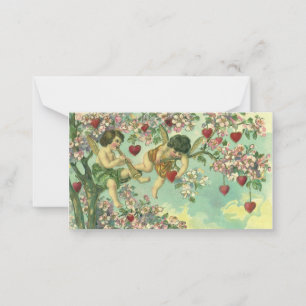 Victorian Valentines Day Cupids Vintage Heart Tree Note Card