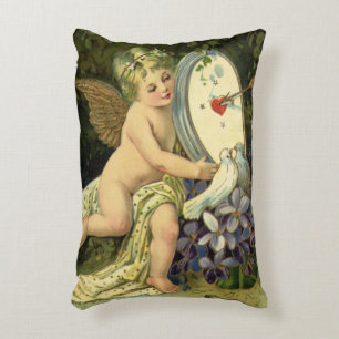 Victorian Valentines Day, Vintage Angel Love birds Accent Pillow