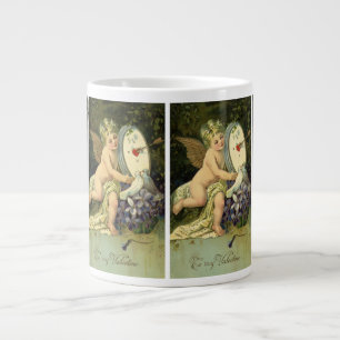 Victorian Valentines Day, Vintage Angel Love birds Giant Coffee Mug