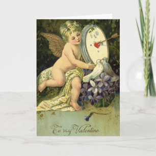 Victorian Valentines Day, Vintage Angel Love birds Holiday Card