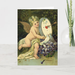 Victorian Valentines Day, Vintage Angel Love birds Holiday Card