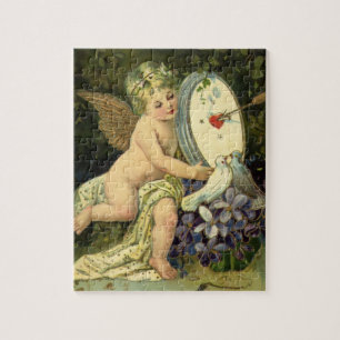 Victorian Valentines Day, Vintage Angel Love birds Jigsaw Puzzle