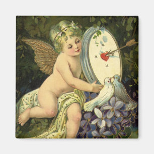Victorian Valentines Day, Vintage Angel Love birds Magnet