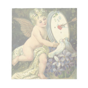 Victorian Valentines Day, Vintage Angel Love birds Notepad