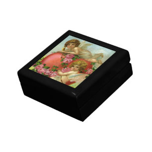 Victorian Valentines Day Vintage Angels Heart Rose Keepsake Box