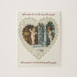 Victorian Valentine's Day, Vintage Angels w Letter Jigsaw Puzzle
