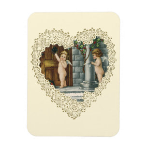Victorian Valentine's Day, Vintage Angels w Letter Magnet