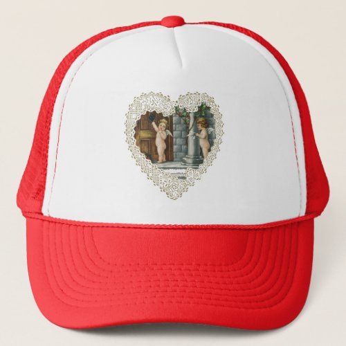 Victorian Valentines Day Vintage Angels w Letter Trucker Hat