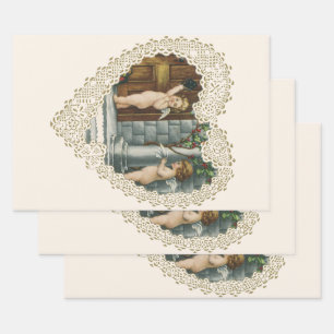 Victorian Valentine's Day, Vintage Angels w Letter Wrapping Paper Sheets