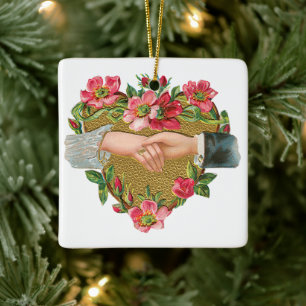 Victorian Valentine's Day, Vintage Hands w Flowers Ceramic Ornament