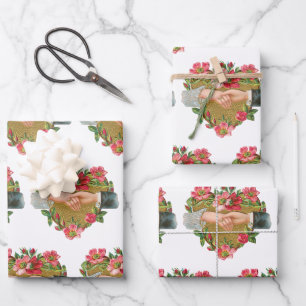 Victorian Valentine's Day, Vintage Hands w Flowers Wrapping Paper Sheets