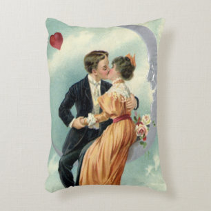Victorian Valentine's Day Vintage Kiss on the Moon Accent Pillow