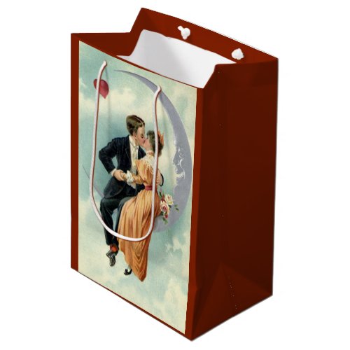 Victorian Valentines Day Vintage Kiss on the Moon Medium Gift Bag