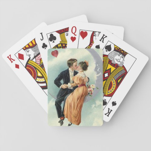 Victorian Valentines Day Vintage Kiss on the Moon Playing Cards