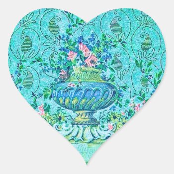 Victorian Vase Of Roses Heart Sticker by LeAnnS123 at Zazzle