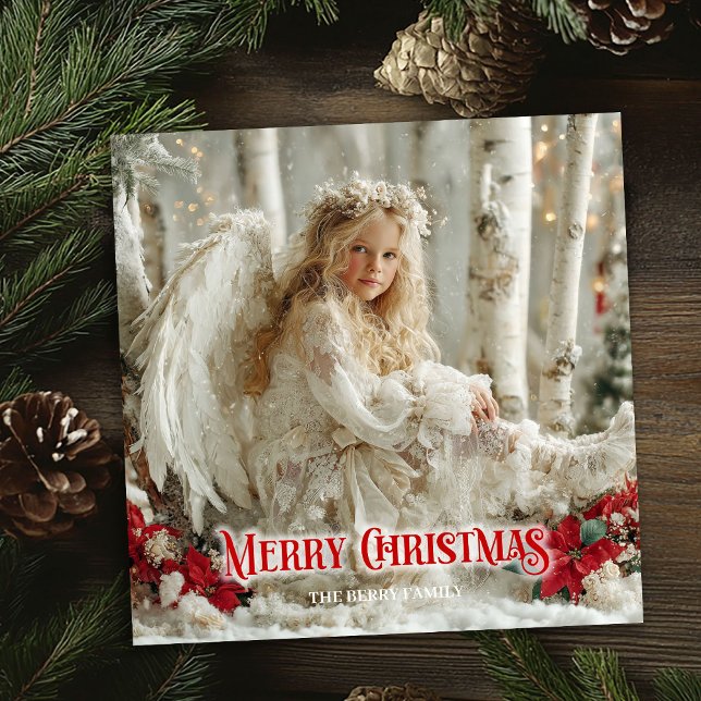 Victorian vintage angel red poinsettias holiday   (Victorian vintage angel red poinsettias holiday card)