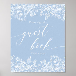Victorian Vintage Blue Floral Guest Book Sign