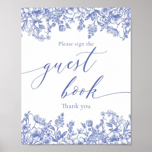 Victorian Vintage Blue Floral Guest Book Sign
