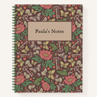 Victorian Vintage Butterfly Old Keys White Daisies Notebook