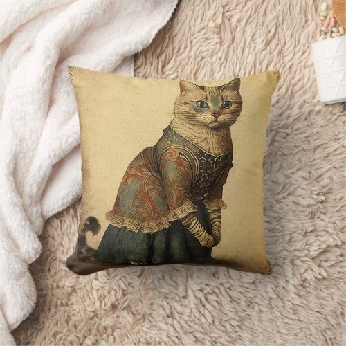 Victorian Vintage Cat Throw Pillow Cushion