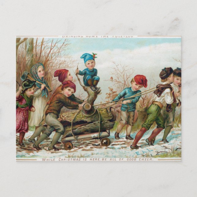 Victorian Vintage Christmas Children Loggers Holiday Postcard (Front)